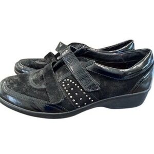 Stonefly Black Leather Suede Studded Mary Jane Sneakers Low Wedge Shoes Size 42
